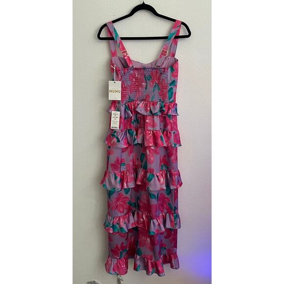 Show Me Your MuMu Satin Floral Ruffle Monique Midi Dress NWT - Picture 5 of 7